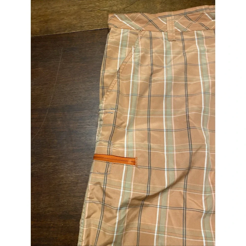 Vintage Columbia Shorts Mens‎ 38 Orange Plaid Flat Front Chino Hiking Outdoors